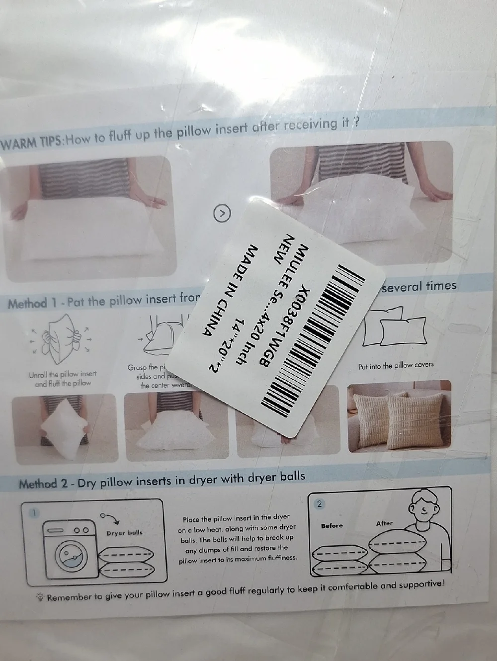 Pillow Inserts Pack of 2 New in Package, 20” x 14” Pillows